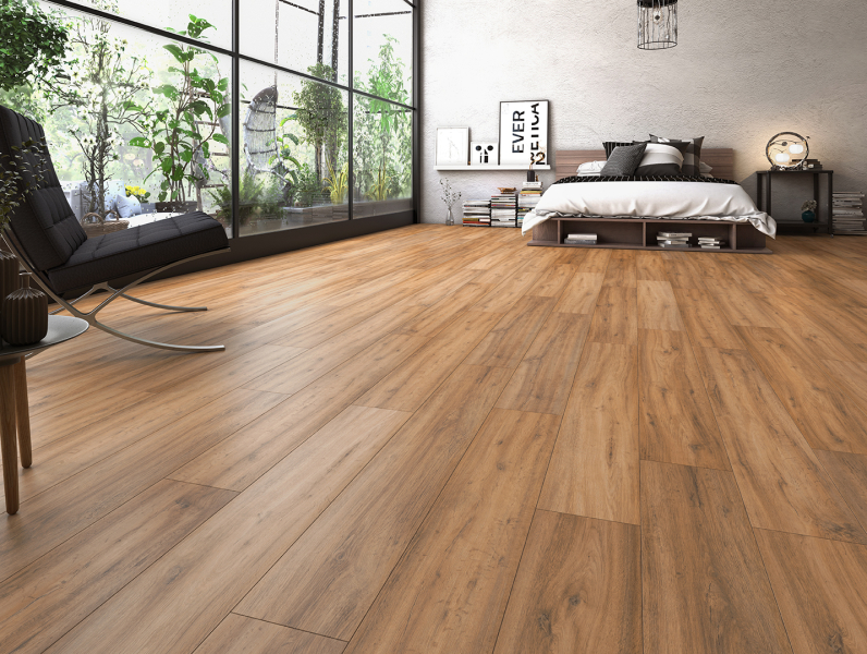 Komplett-Set FLOOR24 Laminat Landhausdiele 4V 832-4 Eiche dunkel natur 8 mm